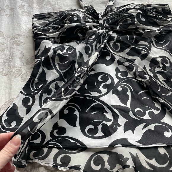 Y2K Black White Silk Strapless Halter Flutter Top 10 Fairycore Office Siren Goth - Picture 2 of 11